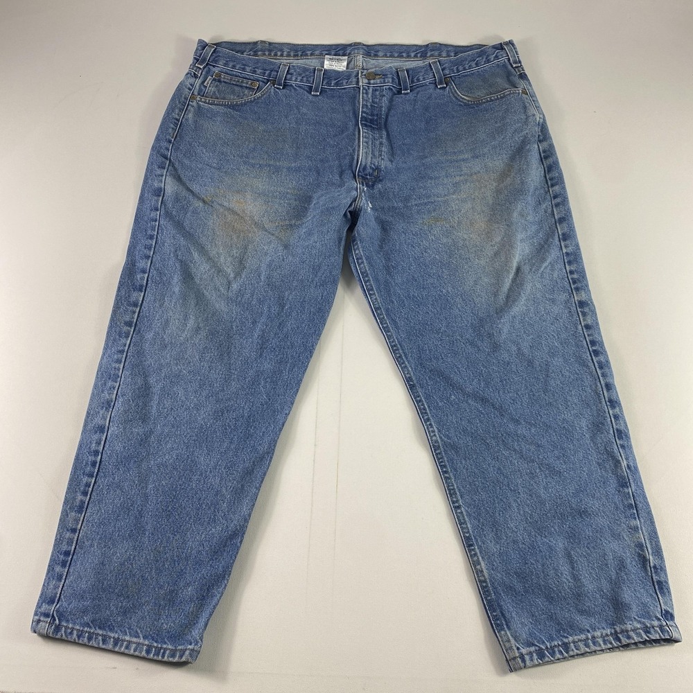 Carhartt Jeans Mens 46x28 Blue Relaxed Fit Distressed Workwear Denim B17 DST